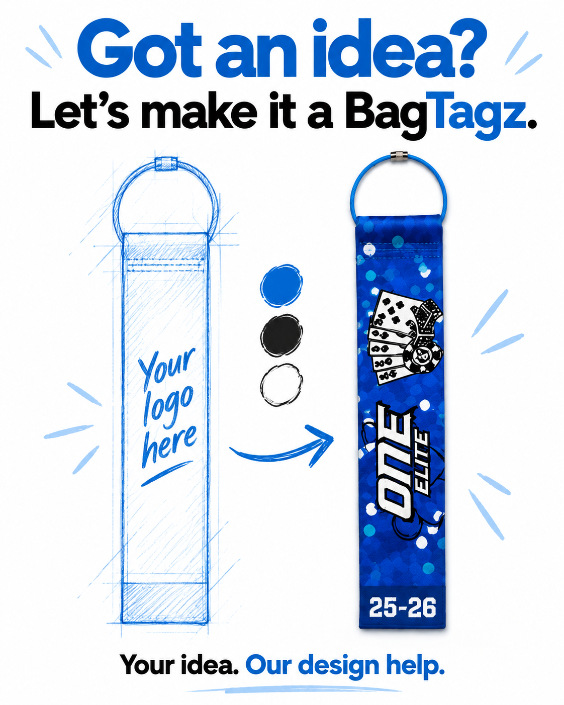 Got an idea? Let’s make it a BagTagz. Your idea. Our design help.