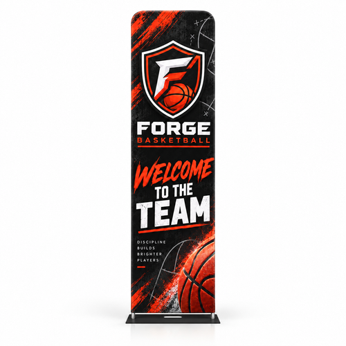forge basketball 24x90 fabric display — corrected shape and plate base