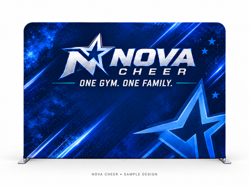 120x90 inch fabric display — fictional Nova Cheer sample design