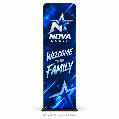 24 by 90 inch fabric stand — fictional Nova Cheer sample design