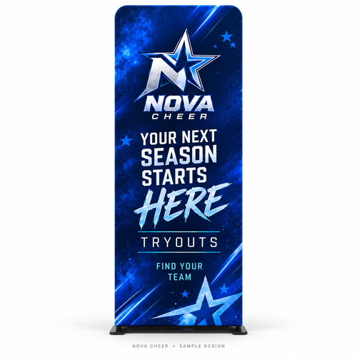 36x90 inch fabric display — fictional Nova Cheer sample design