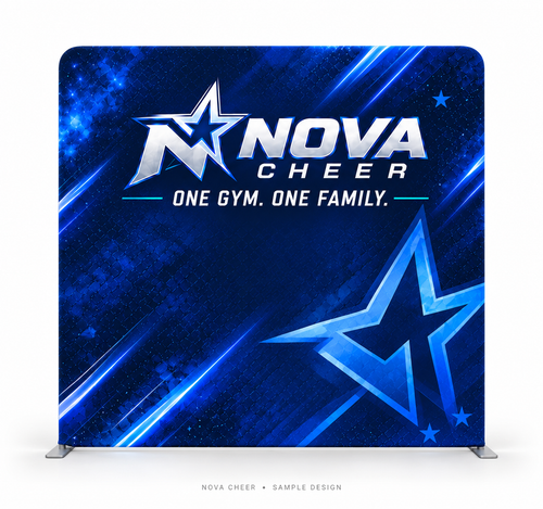 96x90 inch fabric display — fictional Nova Cheer sample design