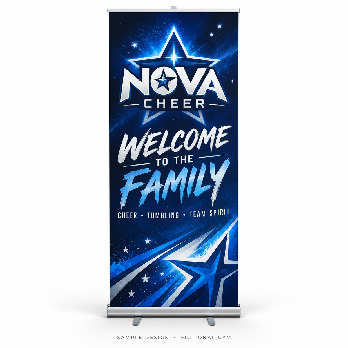 nova cheer retractable banner stand — fictional gym sample design