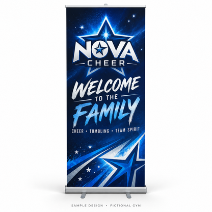 nova cheer retractable banner stand — fictional gym sample design