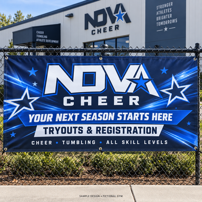 nova cheer vinyl tryout banner — fictional sample design