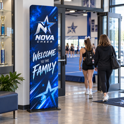 nova welcome 24x90 — fictional cheer gym display concept