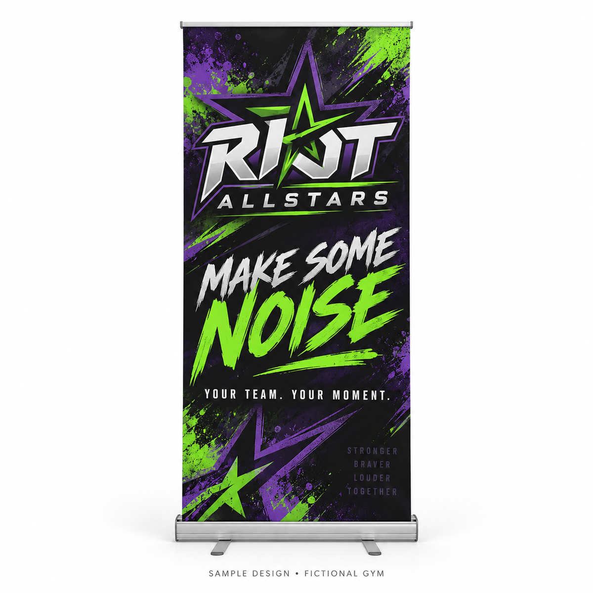 riot allstars retractable banner stand — fictional gym sample design
