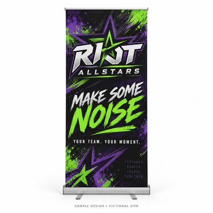 riot allstars retractable banner stand — fictional gym sample design