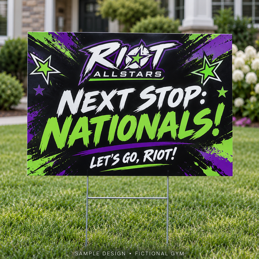 18 by 24 inch coroplast yard sign — riot nationals fictional sample design