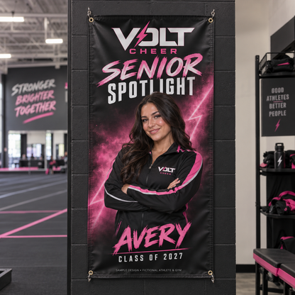 volt cheer senior vinyl banner — fictional sample design