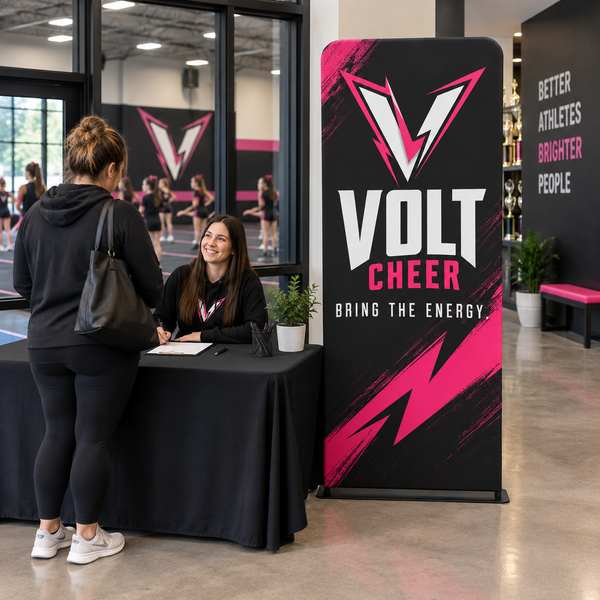 Volt registration stand — fictional gym concept